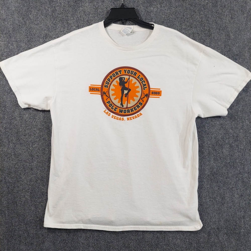 Delta Pro Weight T-Shirt Men XL White Support Your Local Pole Workers Las Vegas
